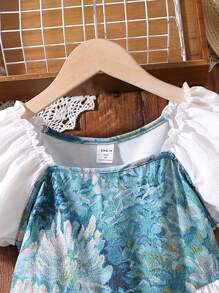 SHEIN Đầm Gái viền lá sen Viên lá sen Hoa Dễ thương - Nhiều màu - Xem 3