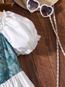 SHEIN Đầm Gái viền lá sen Viên lá sen Hoa Dễ thương - Nhiều màu - Xem 7