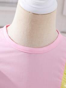 SHEIN 女童夏季公主撞色短款荷葉邊袖蕾絲飾邊蝴蝶結分層連衣裙