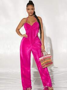 SHEIN SXY 後背繫帶手帕下擺掛脖上衣 - 玫紅色 - 查看 4