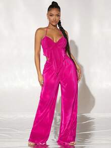 SHEIN SXY 後背繫帶手帕下擺掛脖上衣 - 玫紅色 - 查看 6