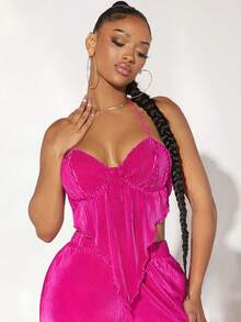 SHEIN SXY 後背繫帶手帕下擺掛脖上衣 - 玫紅色 - 查看 7