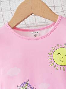 SHEIN 年輕女孩獨角獸及標語圖形裙