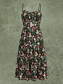 Inna Moreva Fairycore Đầm Viên lá sen Nếp gấp Phần Ngực Thực vật Tất cả trên in Boho - Nhiều màu - Xem 1