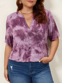 SHEIN LUNE Áo thun Plus size Cà vạt nhuộm Giải trí - Màu tím - Xem 1