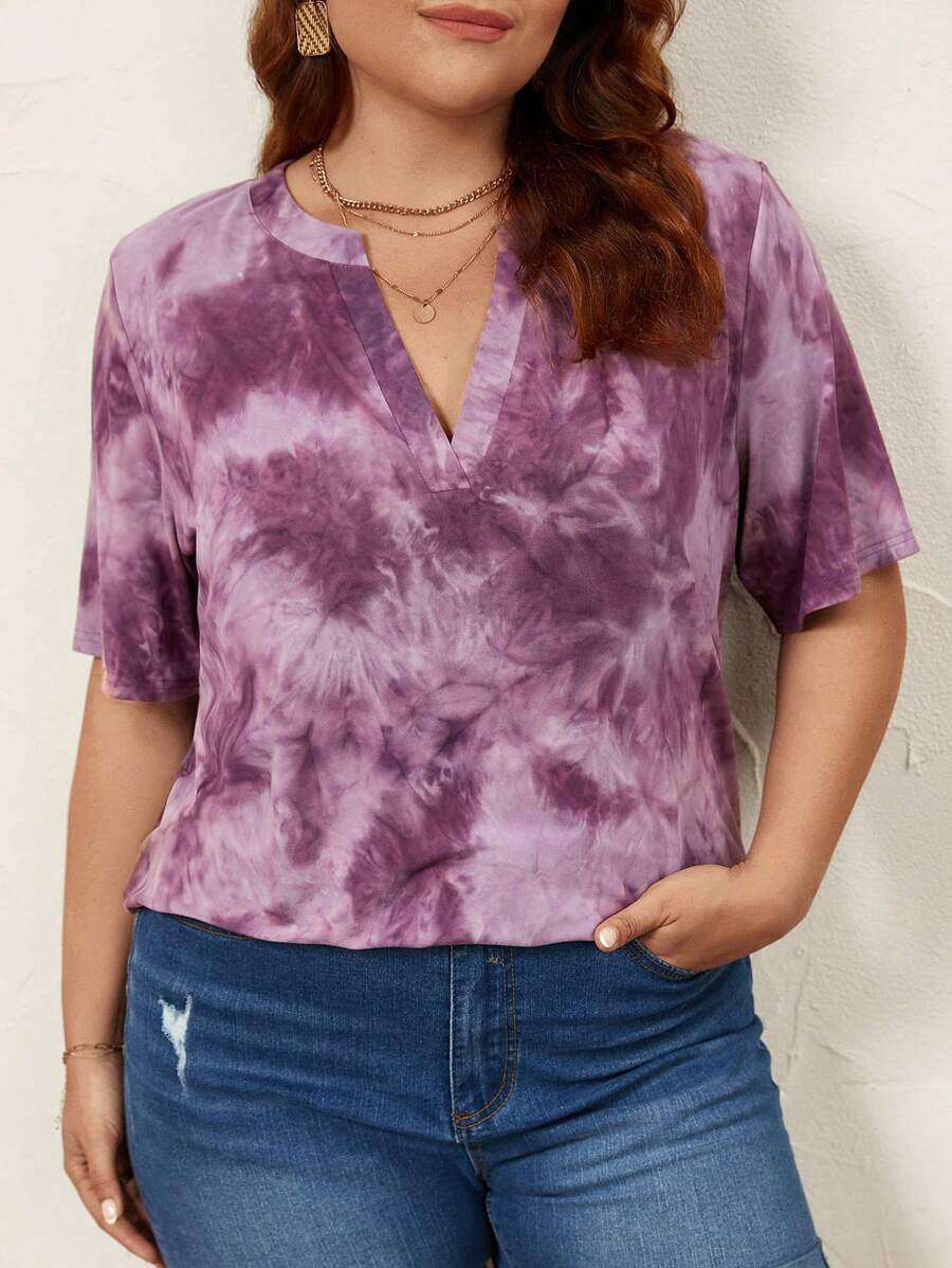 SHEIN LUNE Áo thun Plus size Cà vạt nhuộm Giải trí - Màu tím - Xem 1