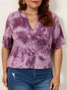 SHEIN LUNE Áo thun Plus size Cà vạt nhuộm Giải trí - Màu tím - Xem 6