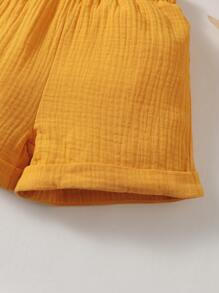 小女童荷葉邊吊帶上衣和短褲套裝 - 黃色 - 查看 3