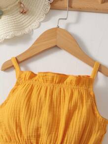 小女童荷葉邊吊帶上衣和短褲套裝 - 黃色 - 查看 4
