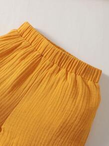 小女童荷葉邊吊帶上衣和短褲套裝 - 黃色 - 查看 5