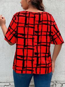 SHEIN LUNE Áo sơ mi Plus Size Sọc ca rô Giải trí - Đỏ - Xem 2