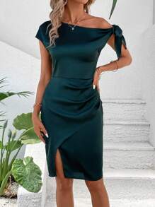 SHEIN Clasi Asymmetrical Neck Knot Side Satin Dress