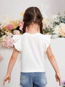 SHEIN 1 chiếc áo thun thêu lỗ trang trí viền ren cho bé gái - trắng - Xem 4