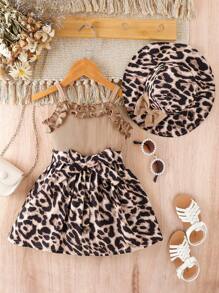 Baby Girl Leopard Print Ruffle Trim Cami Dress - Multicolor - View 1