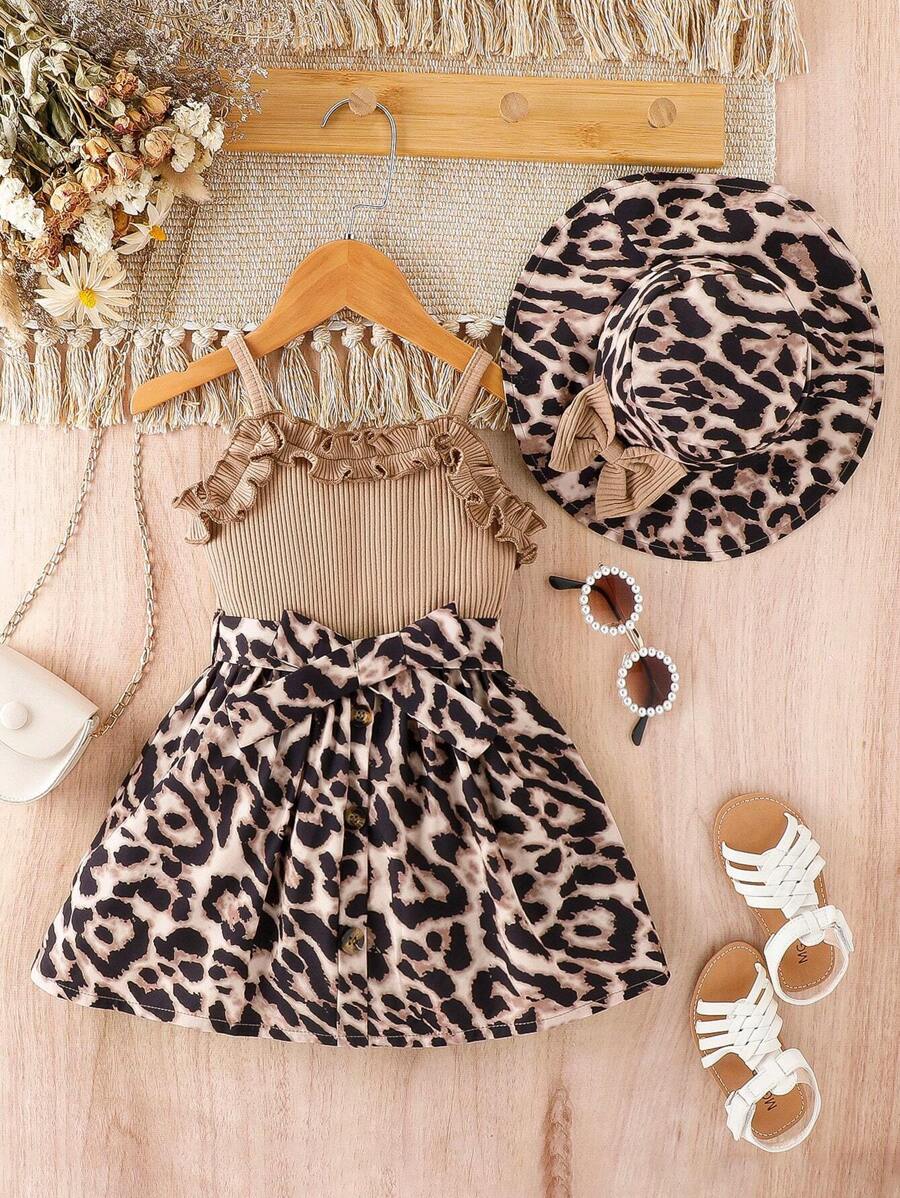 Baby Girl Leopard Print Ruffle Trim Cami Dress - Multicolor - View 1