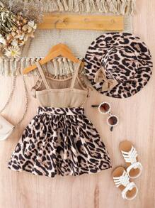 Baby Girl Leopard Print Ruffle Trim Cami Dress - Multicolor - View 2