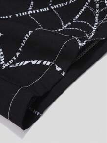 ROMWE MEN Goth Pantalones Cortos De Cintura Con Cordón Y Estampado De Tela De Araña Para Hombre