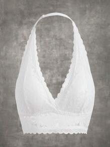 ROMWE Floral Lace Halter Bralet - White - View 4