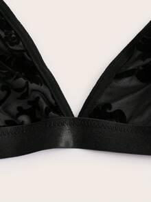 ROMWE Goth 印花鏈條裝飾吊帶襪內衣套裝 - 黑色 - 查看 3