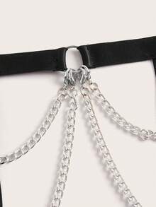 ROMWE Goth 印花鏈條裝飾吊帶襪內衣套裝 - 黑色 - 查看 4