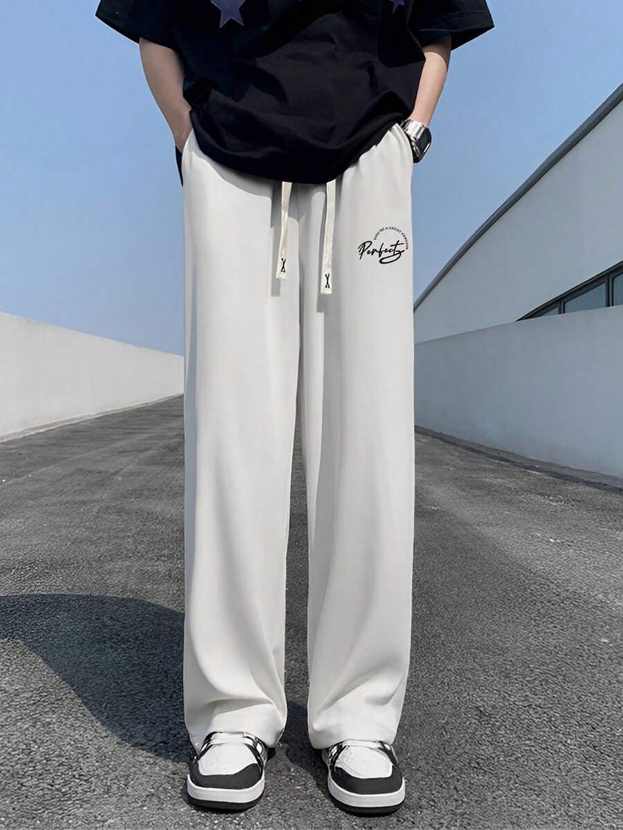 Manfinity Hypemode Men Letter Graphic Drawstring Waist Sweatpants - White - View 1