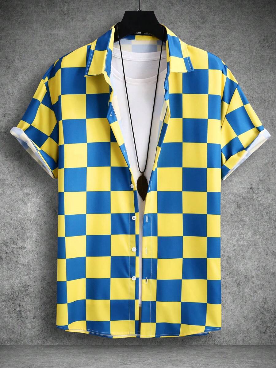 Manfinity EMRG Men Checkerboard Print Shirt Without Tee - Multicolor - View 1