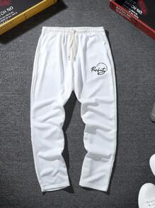 Manfinity Hypemode Men Letter Graphic Drawstring Waist Sweatpants - White - View 4