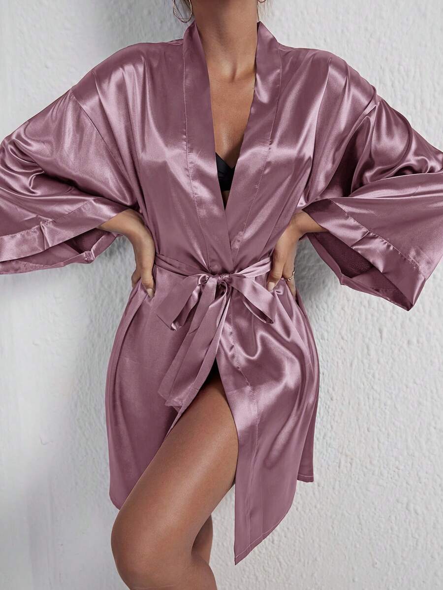 Áo choàng Nữ Thắt lưng màu trơn Thanh lịch - Màu tím hoa cà - Xem 1