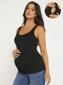SHEIN Maternity Lift Up Nursing Tank Top - Black - View 1
