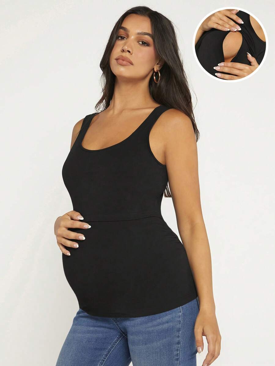 SHEIN Maternity Lift Up Nursing Tank Top - Black - View 1