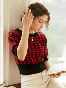 Knit Mix Áo dệt kim nữ răng cưa Giải trí - Đỏ - Xem 3