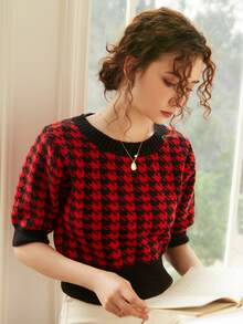 Knit Mix Áo dệt kim nữ răng cưa Giải trí - Đỏ - Xem 4