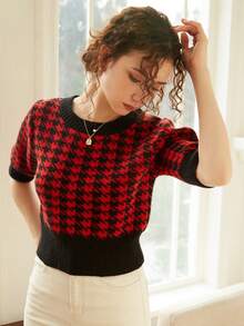 Knit Mix Áo dệt kim nữ răng cưa Giải trí - Đỏ - Xem 6