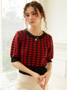Knit Mix Áo dệt kim nữ răng cưa Giải trí - Đỏ - Xem 7