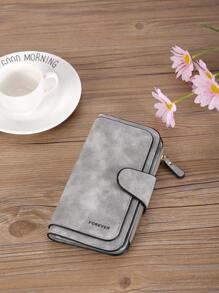 Cartera con pliegue triple con cremallera de detalles en gris, ideal para trabajadores de cuello blanco, para mujeres, estudiantes universitarios, oficina y negocios, para conmutar, como regalo de aniversario, San Valentín, cumpleaños u otras ocasiones para mujeres