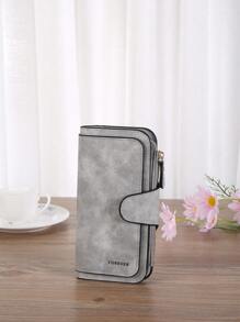 Cartera con pliegue triple con cremallera de detalles en gris, ideal para trabajadores de cuello blanco, para mujeres, estudiantes universitarios, oficina y negocios, para conmutar, como regalo de aniversario, San Valentín, cumpleaños u otras ocasiones para mujeres