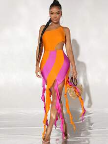 SHEIN SXY Váy nữ Bất đối xứng mép Khối Màu Giải trí - Nhiều màu - Xem 3