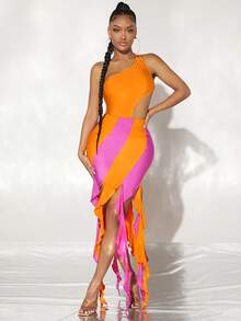 SHEIN SXY Váy nữ Bất đối xứng mép Khối Màu Giải trí - Nhiều màu - Xem 4