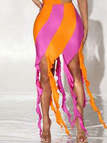 SHEIN SXY Váy nữ Bất đối xứng mép Khối Màu Giải trí - Nhiều màu - Xem 5