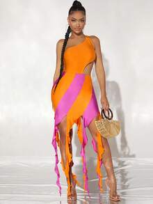 SHEIN SXY Váy nữ Bất đối xứng mép Khối Màu Giải trí - Nhiều màu - Xem 6