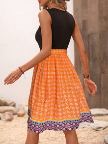 SHEIN LUNE Geo Print Belted Dress - Orange - View 2