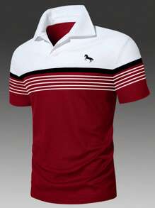 Manfinity Homme Men Plus Striped & Horse Print Polo Shirt - Burgundy - View 4