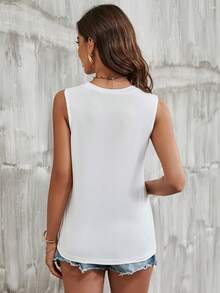 SHEIN LUNE 亮片拼接口袋貼布背心上衣 - 白色 - 查看 2