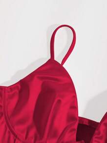 SHEIN Privé Áo hai dây màu trơn Thanh lịch - Đỏ - Xem 4