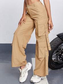 Flap Pocket Side Cargo Trousers - Khaki - View 3