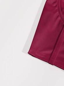 SHEIN Privé Solid Bustier Satin Crop Cami Top - Burgundy - View 5