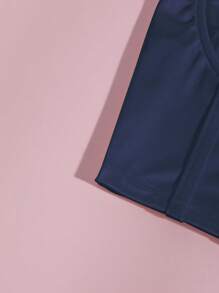 SHEIN Privé Solid Bustier Satin Crop Cami Top - Navy Blue - View 4