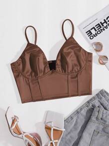 Franclia Solid Bustier Satin Crop Cami Top