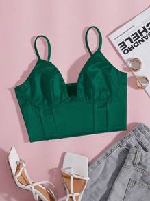 Chiquease Top de tirantes corto unicolor bustier de satén - Verde Oscuro - Ver 1