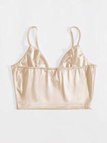 SHEIN Unity Solid Bustier Satin Crop Cami Top - Beige - View 2